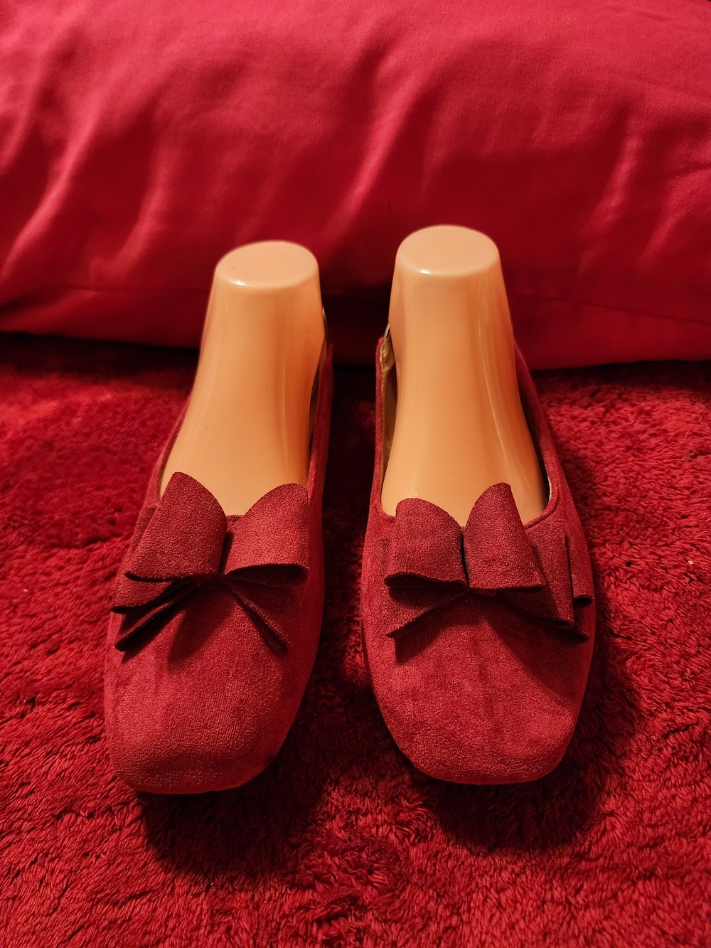 Venus Celias Women’s Suede Bow Loafers - Burgundy